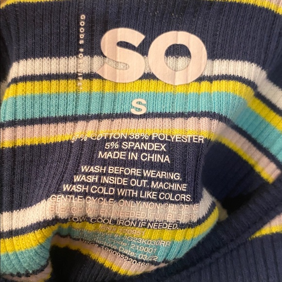 SO Striped Blue and Yellow Ribbed Crop Top - Picture 9 of 9